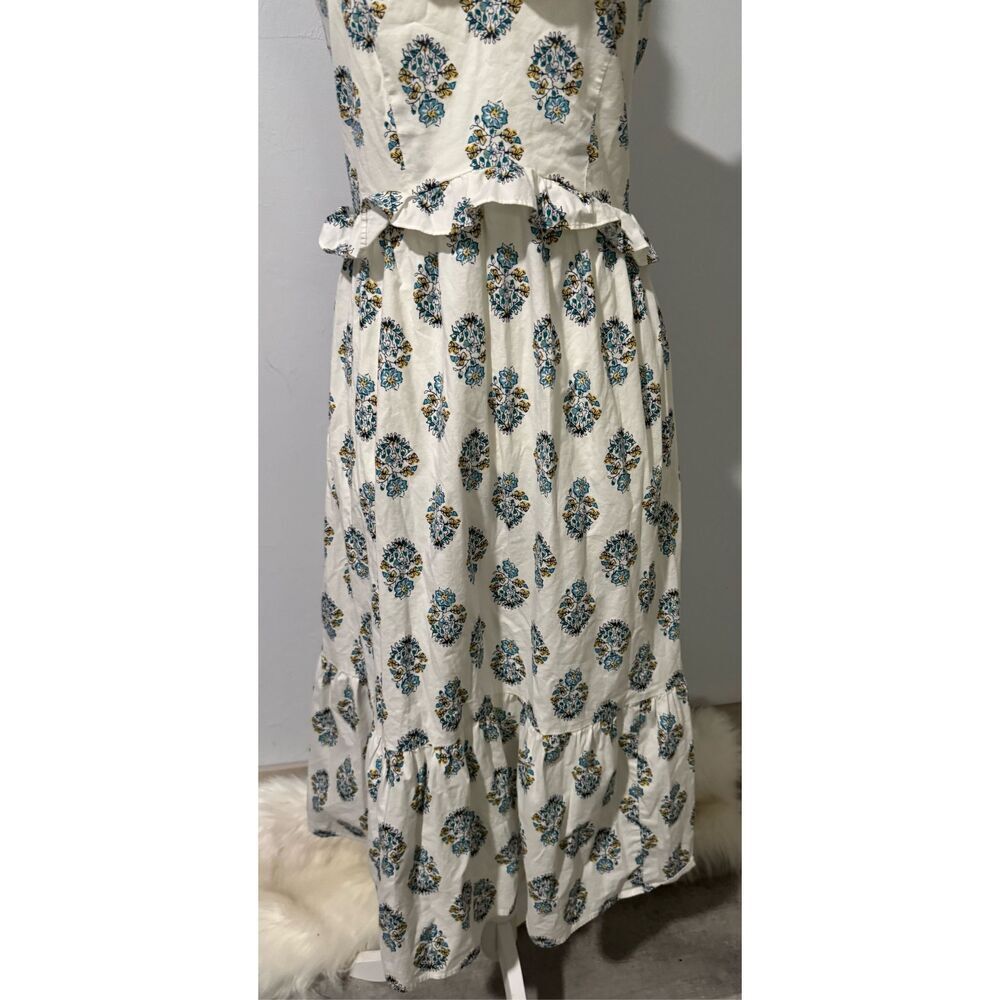 J. Crew Factory Cream Midi Dress with Blue Floral Print - Picture 13 of 14